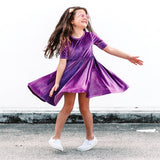VELVET MID SLEEVE TWIRL- Lavender Stretch Velvet Twirl Dress - HoneyBug 