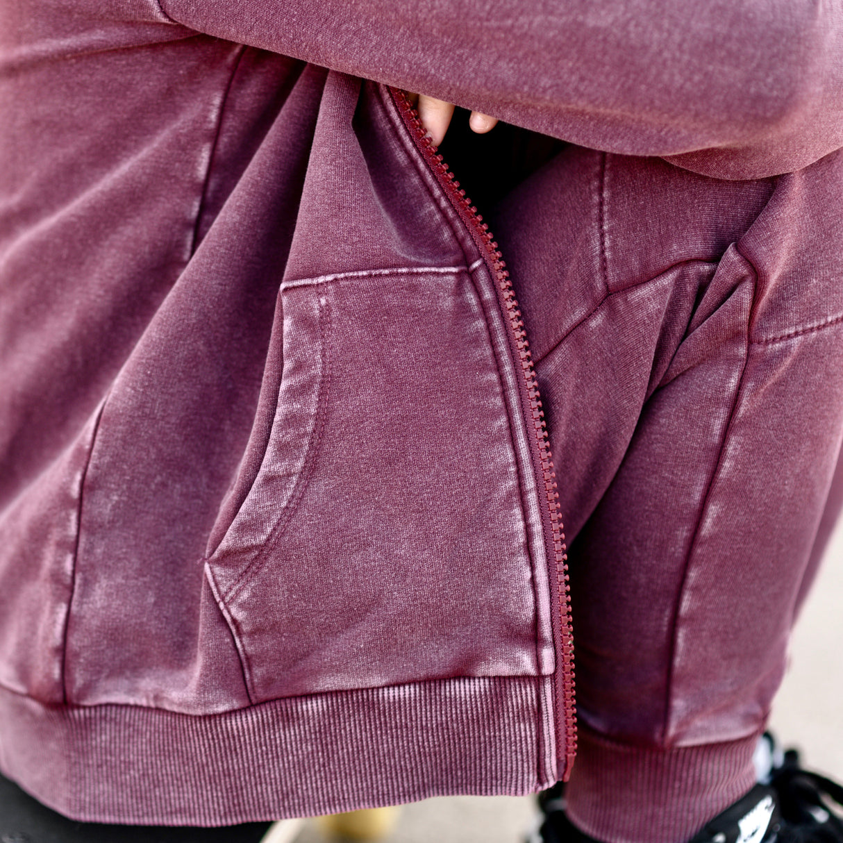 ZIP HOODIE- Oxblood Snow Wash - HoneyBug 