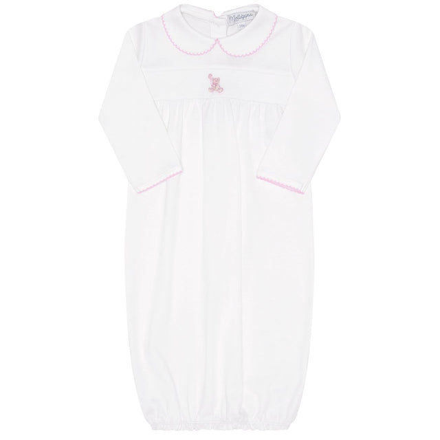 Pink Bear Embroidery Gown - HoneyBug 