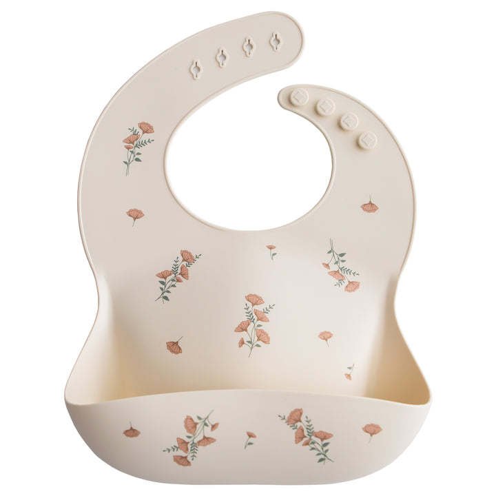 Silicone Baby Bib - Pink Flowers - HoneyBug 