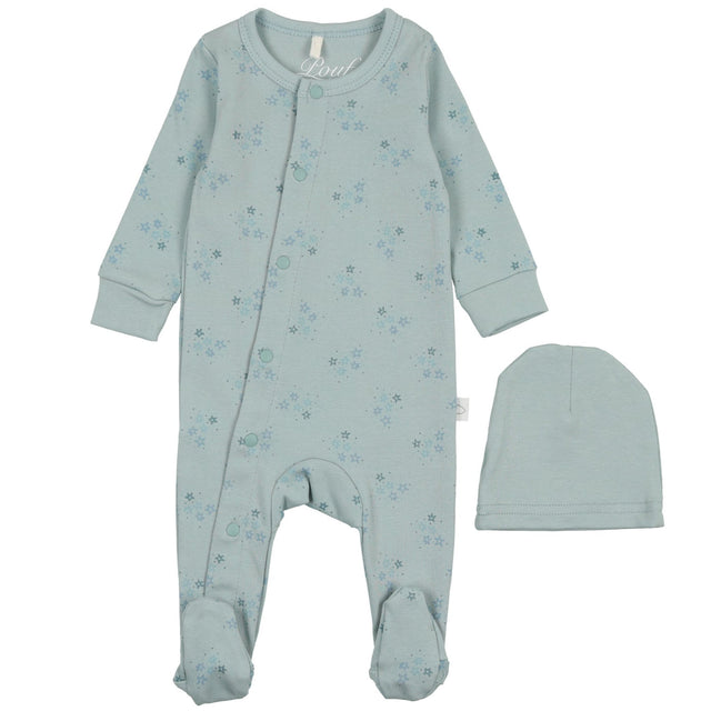 Star Print Footie- Ice Blue - HoneyBug 