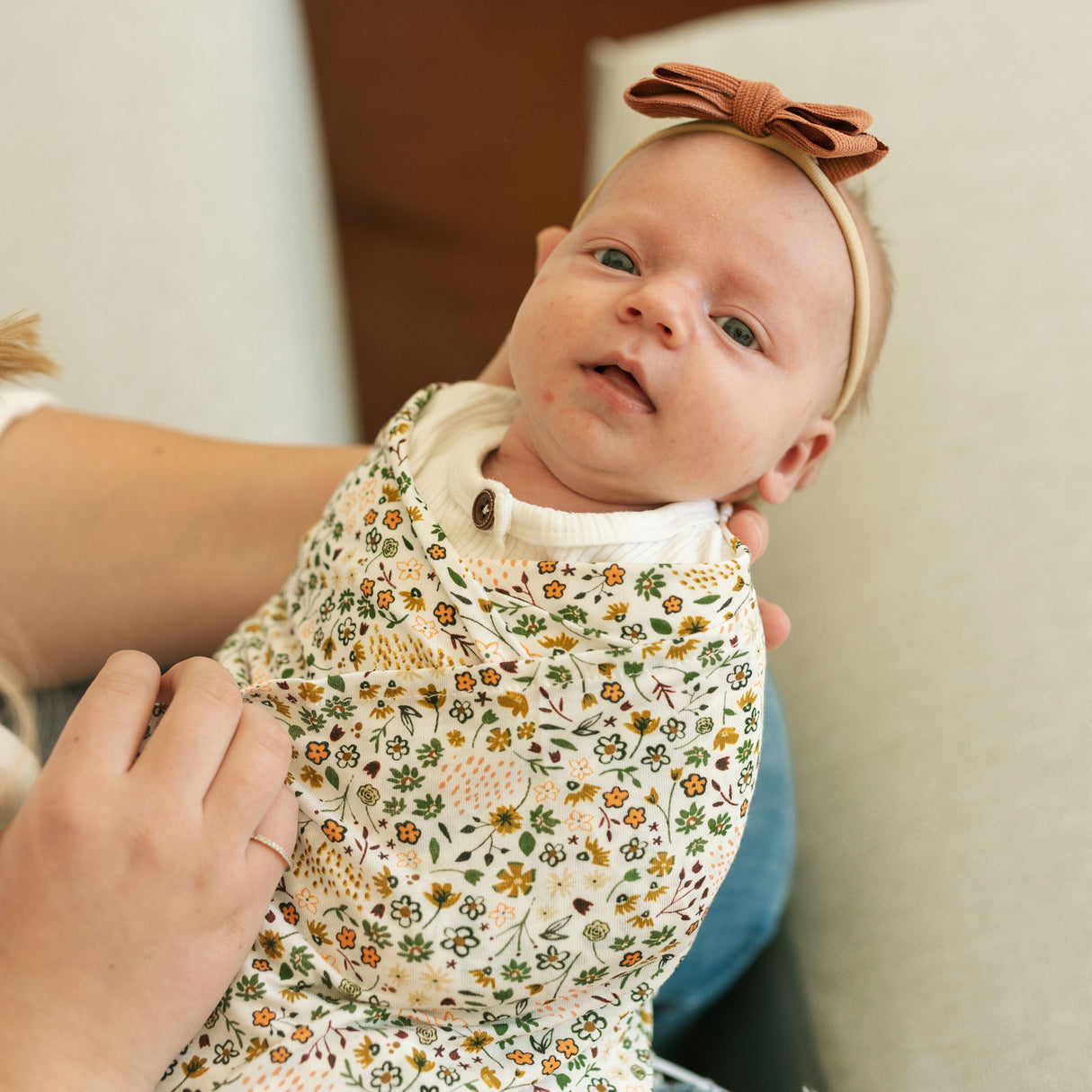 Stretch Knit Swaddle Blanket 2 Pack - Pressed Petals - HoneyBug 