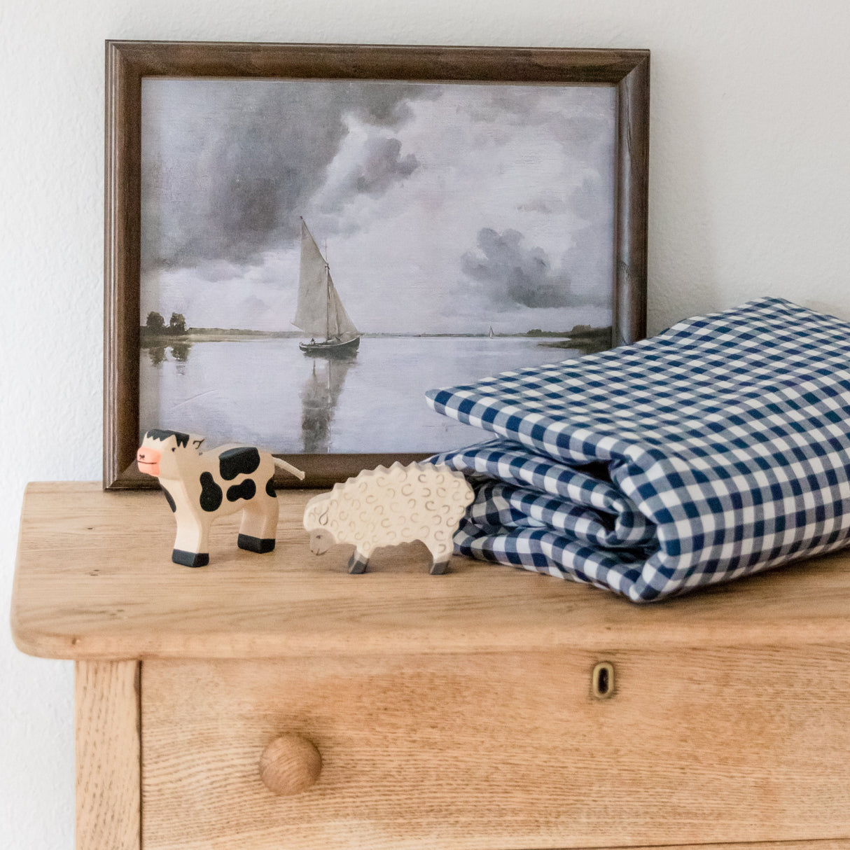 Navy Gingham Crib Quilted Blanket