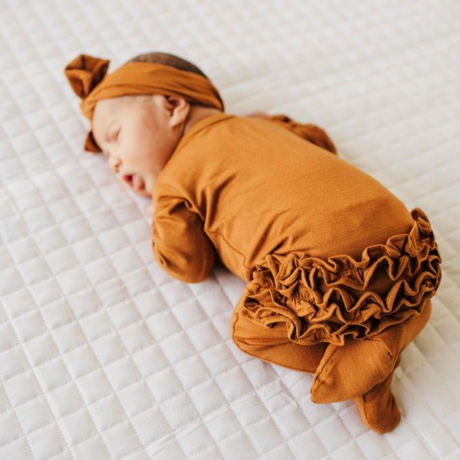 Ruffle 2 Way Zip Romper - Cognac - HoneyBug 