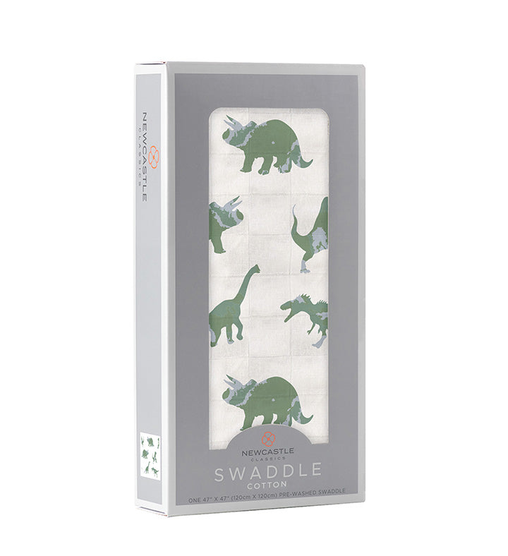 Granite Green Dinosaurs Cotton Swaddle - HoneyBug 