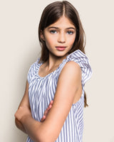 Girl's Twill Isabelle Nightgown in Navy French Ticking - HoneyBug 