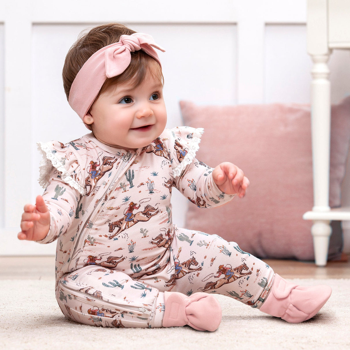 Prairie Princess Baby Girl Bamboo Western Zipper Romper - HoneyBug 