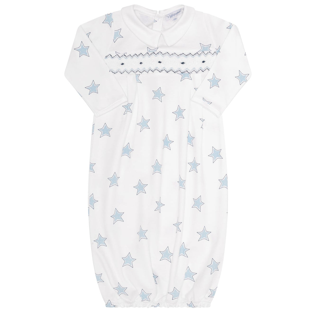 Blue Stars Print Smocked Gown