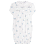 Blue Stars Print Smocked Gown