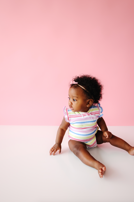Rainbow Stripe Onesie with Bows - HoneyBug 