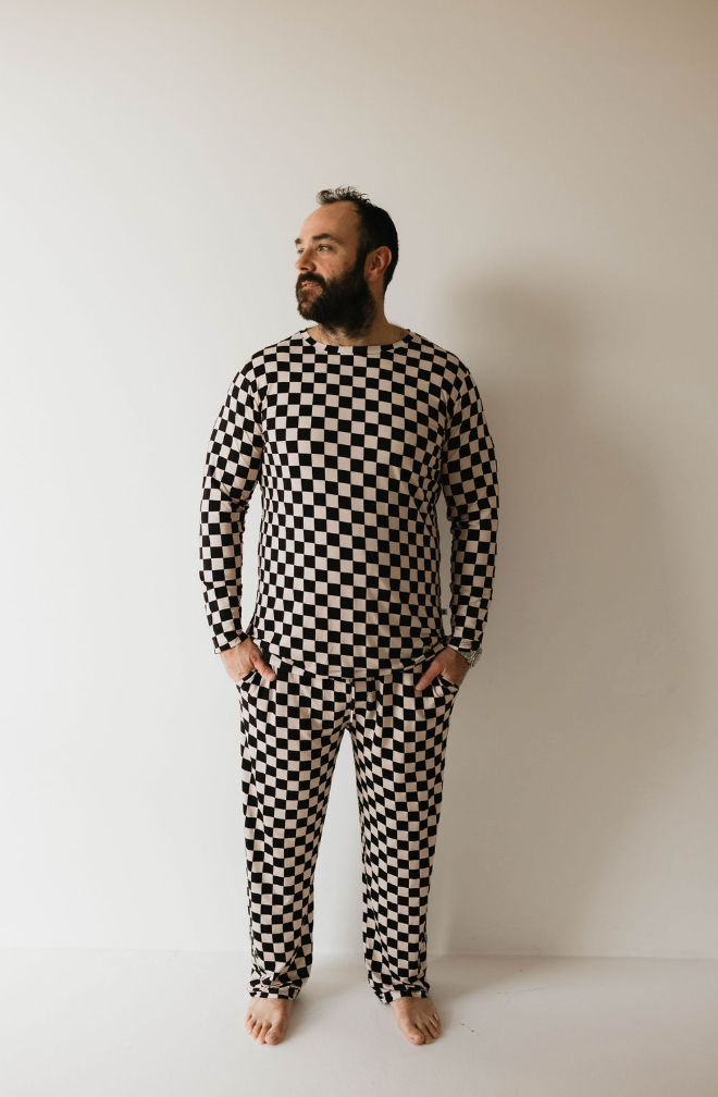 Adult  Bamboo Pajamas | Black Checker - HoneyBug 