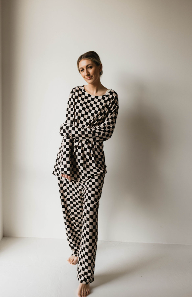 Adult  Bamboo Pajamas | Black Checker - HoneyBug 