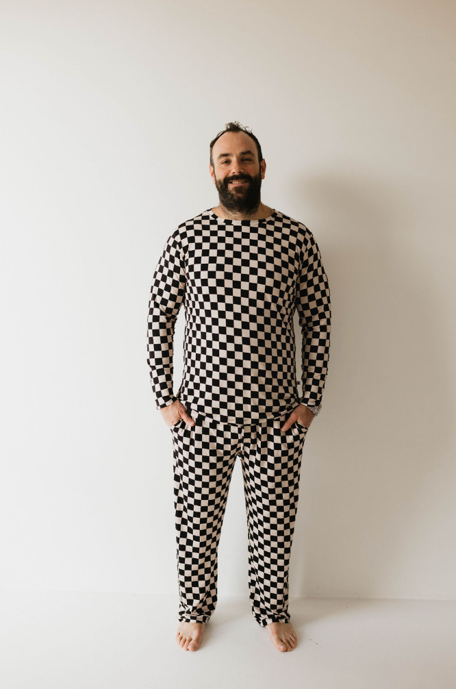 Adult  Bamboo Pajamas | Black Checker - HoneyBug 