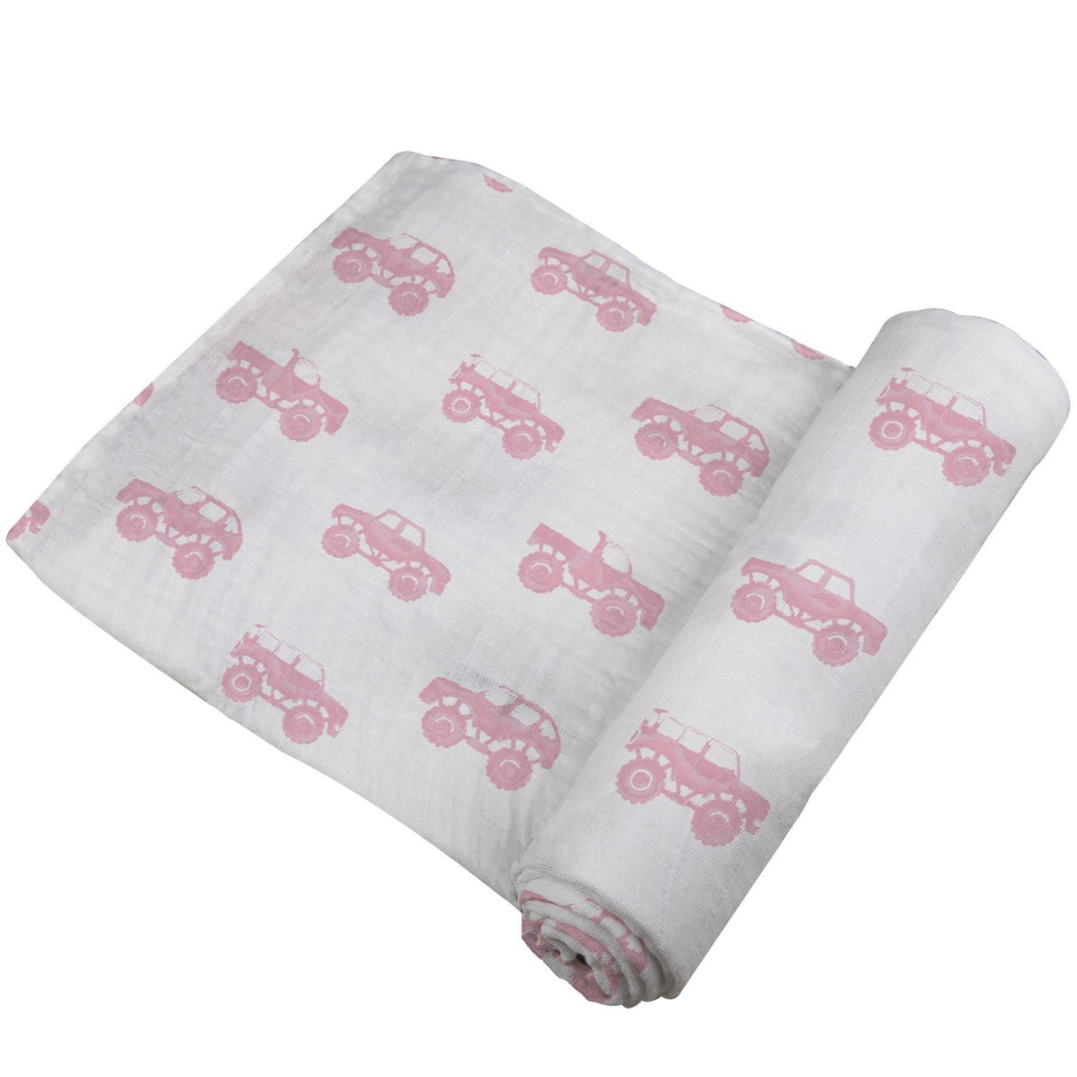 Pink Monster Trucks Bamboo Muslin Swaddle - HoneyBug 