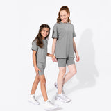 Stormy Grey Bamboo Blend Kid's Oversized Tee & Biker Short Set - HoneyBug 