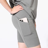 Stormy Grey Bamboo Blend Women's Oversized Tee & Biker Shorts Set - HoneyBug 