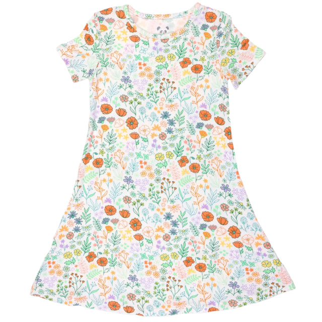 Summer Floral Bamboo Girls' Short Sleeve Dress - HoneyBug 