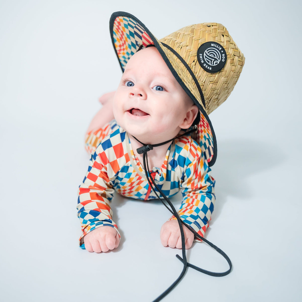 Straw Hat- Groovy Check - HoneyBug 