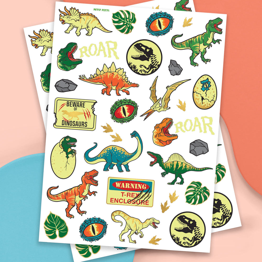 Dino Glo Tats - 44 Foil Temporary Tattoos