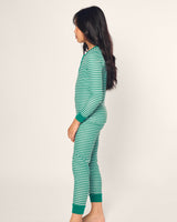 Kid's Pima Snug Fit Pajama Set in Green Stripe - HoneyBug 