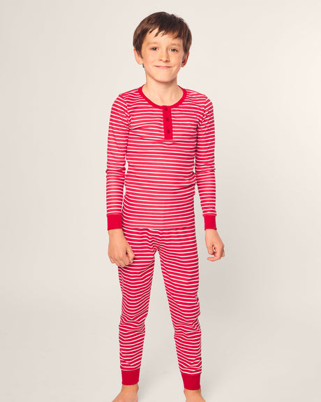 Kid's Pima Snug Fit Pajama Set in Red Stripe - HoneyBug 
