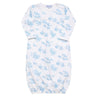 Blue Toile Baby Gown - HoneyBug 