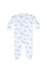 Blue Toile Zipper Footie - HoneyBug 