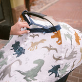 Cotton Muslin Car Seat Canopy - Dino Friends - HoneyBug 