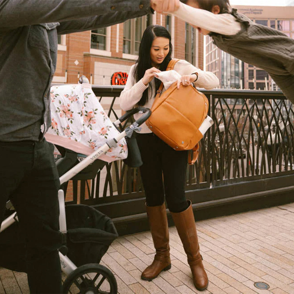 Cotton Muslin Car Seat Canopy - Watercolor Roses - HoneyBug 