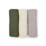 Cotton Muslin Swaddle Blanket 3 Pack - Fern 2 - HoneyBug 