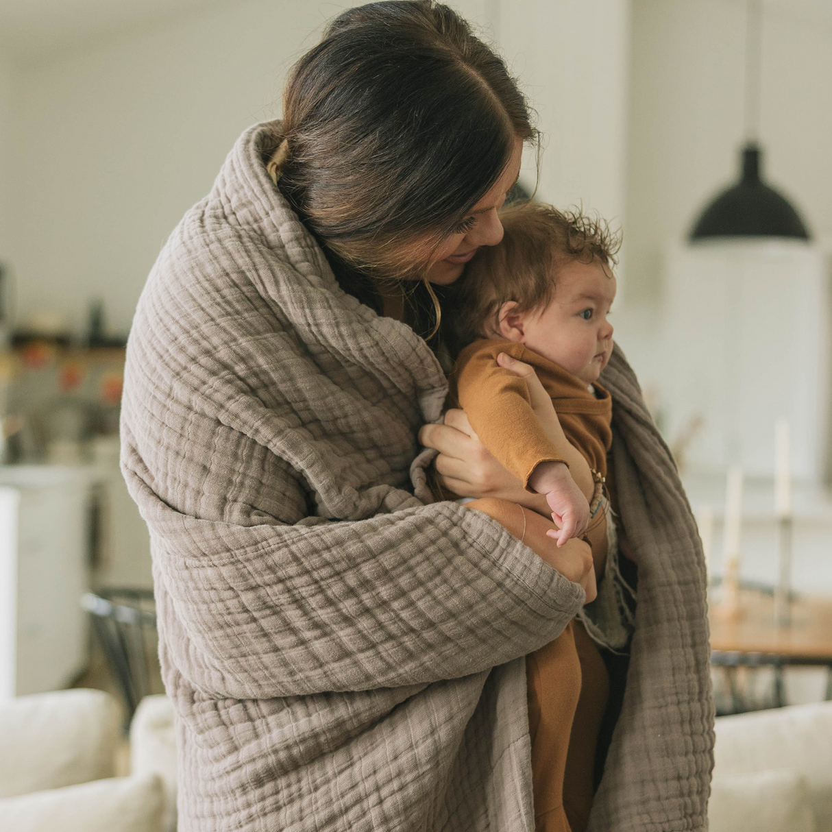 Cotton Muslin Quilted Throw - Mocha - HoneyBug 