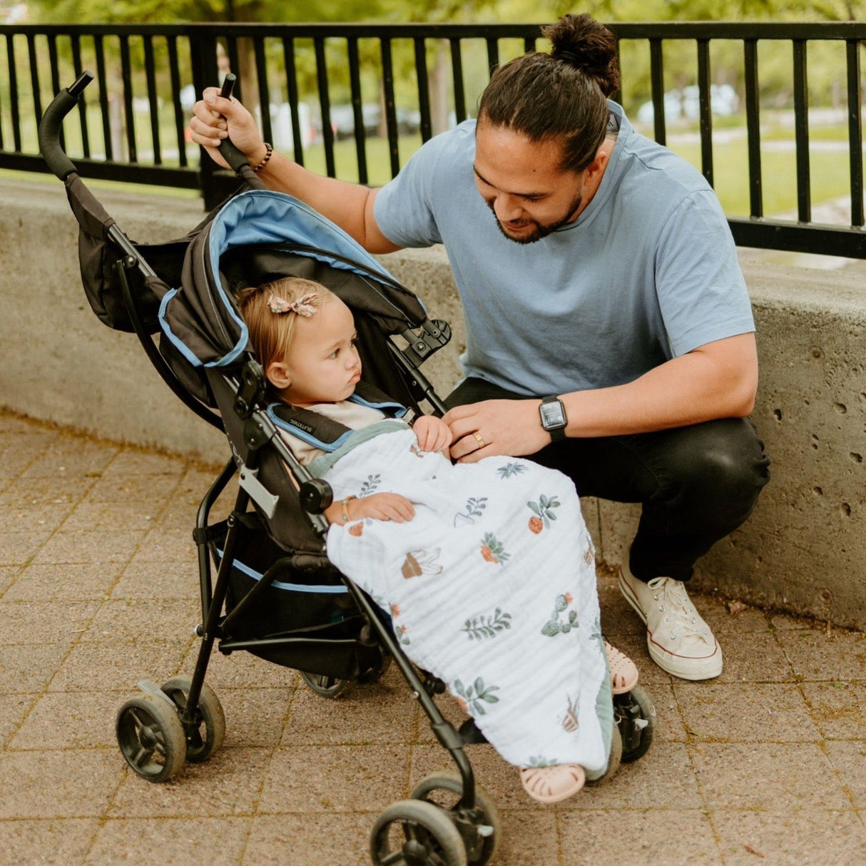 Cotton Muslin Baby Quilt - Prickle Pots - HoneyBug 