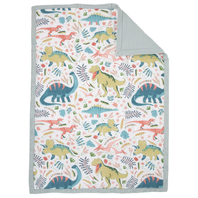 Cotton Muslin Toddler Comforter - Boho Dino - HoneyBug 