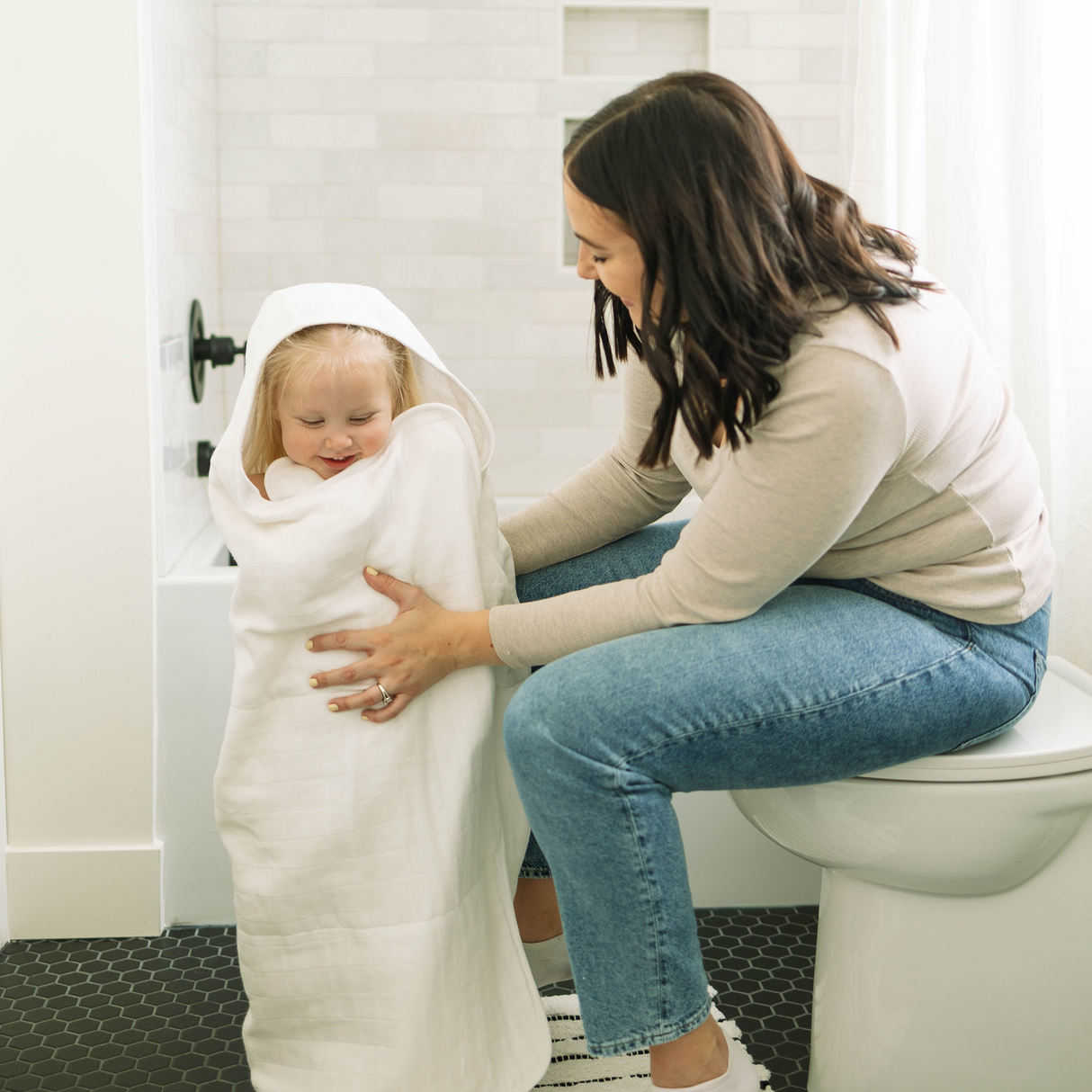 Toddler Hooded Towel - White - HoneyBug 