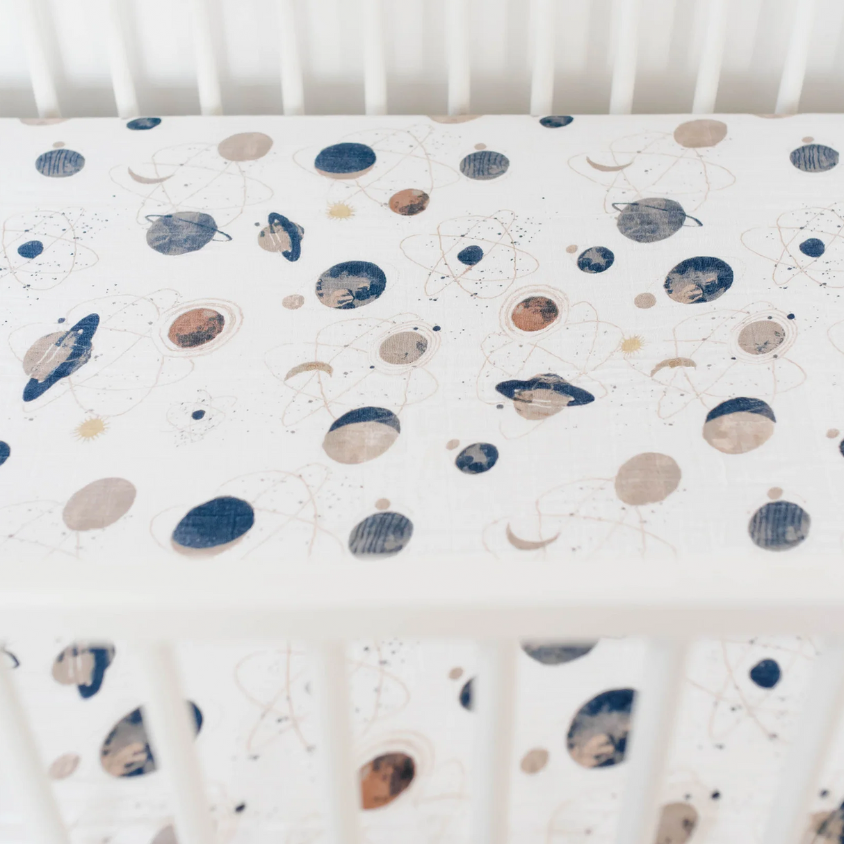 Cotton Muslin Crib Sheet - Planetary - HoneyBug 