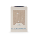 Cotton Muslin Crib Sheet - Taupe Cross - HoneyBug 