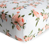 Cotton Muslin Crib Sheet - Watercolor Roses - HoneyBug 