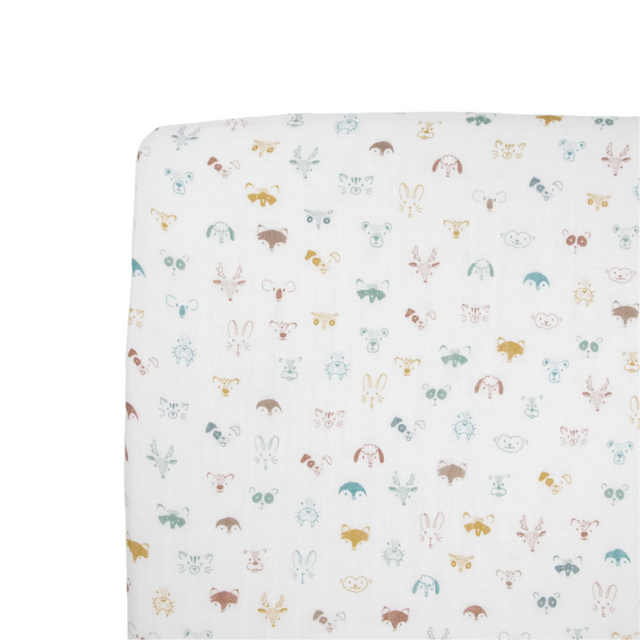 Cotton Muslin Crib Sheet - Animal Crowd - HoneyBug 