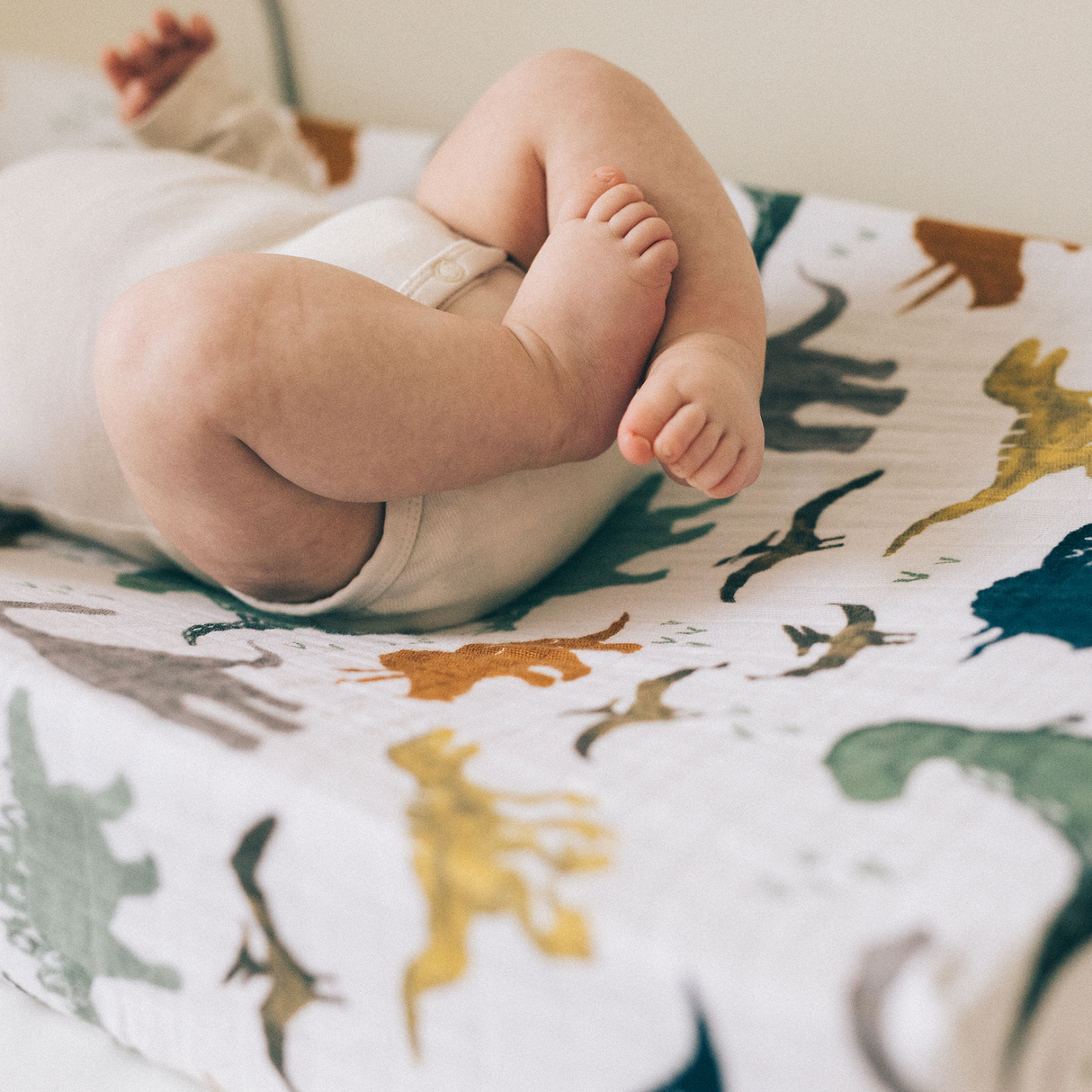 Cotton Muslin Changing Pad Cover - Dino Friends - HoneyBug 