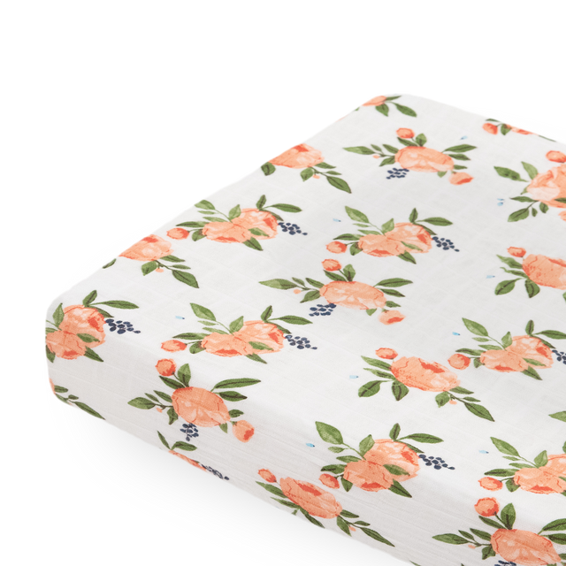 Cotton Muslin Changing Pad Cover - Watercolor Roses - HoneyBug 