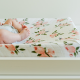 Cotton Muslin Changing Pad Cover - Watercolor Roses - HoneyBug 