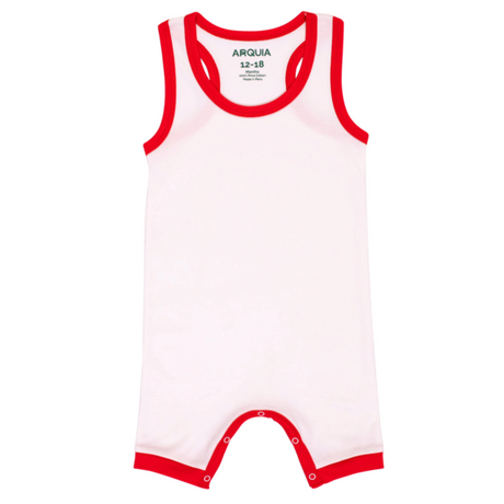 100% Peruvian Pima Cotton White with Engine Red Sleeveles Summer Romper - HoneyBug 