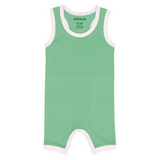 100% Peruvian Pima Cotton Grass Green with White Sleeveles Summer Romper - HoneyBug 