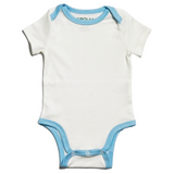100% Peruvian Pima Cotton White with Chambray Blue Short Sleeve Snap Bodysuit - HoneyBug 
