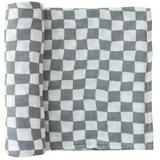 Dusty Blue Wavy Checkered Muslin Swaddle Blanket - HoneyBug 