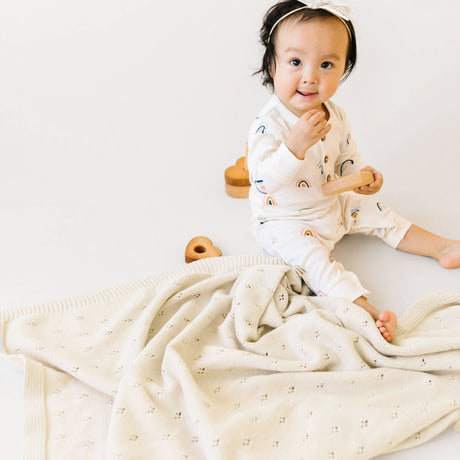 Organic Baby Blanket Knit Pointelle - Vanilla