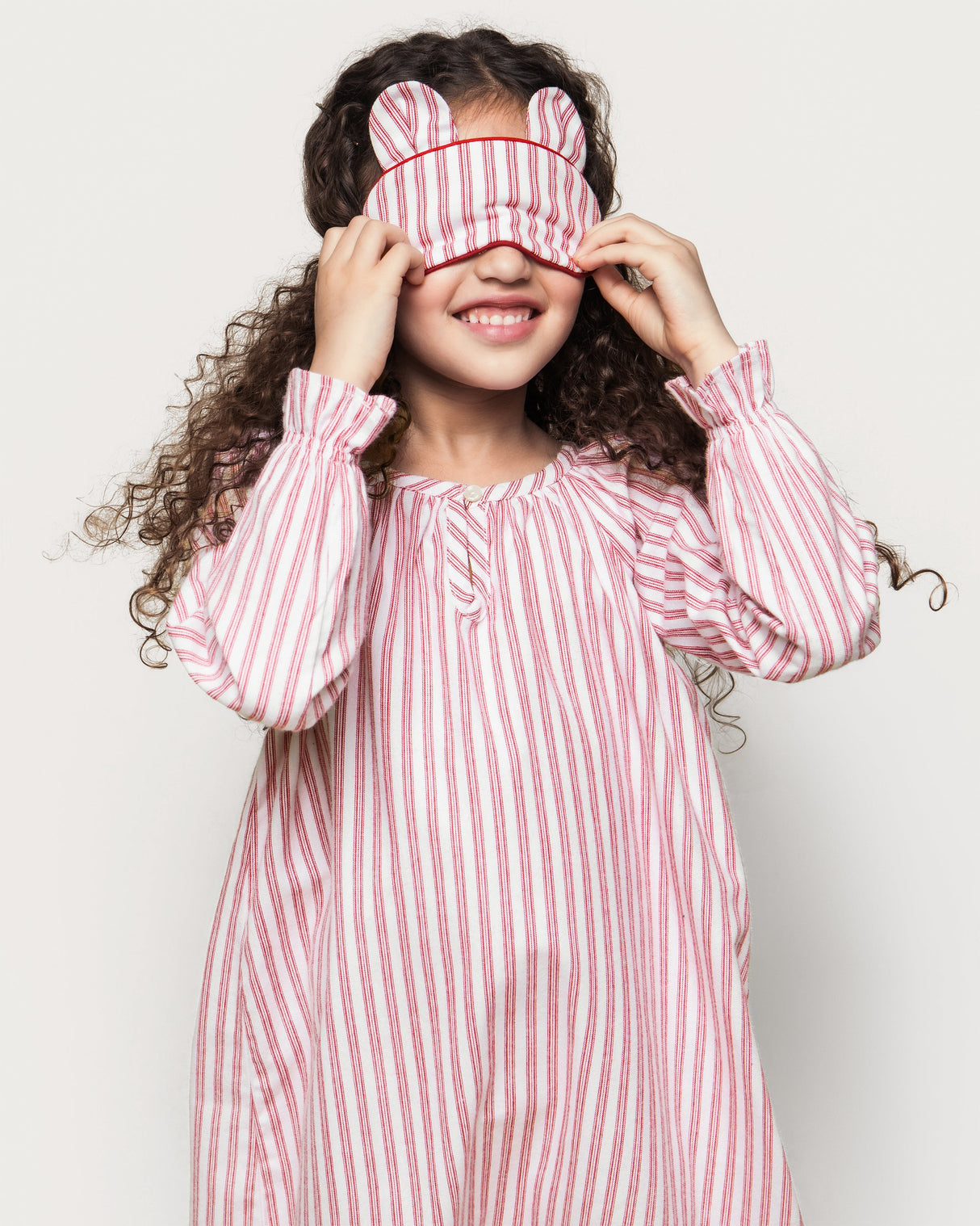 Girl's Twill Delphine Nightgown in Antique Red Ticking - HoneyBug 
