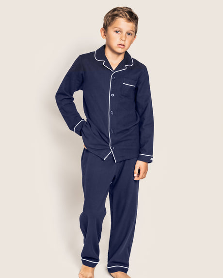 Kid's Flannel Pajama Set in Navy - HoneyBug 