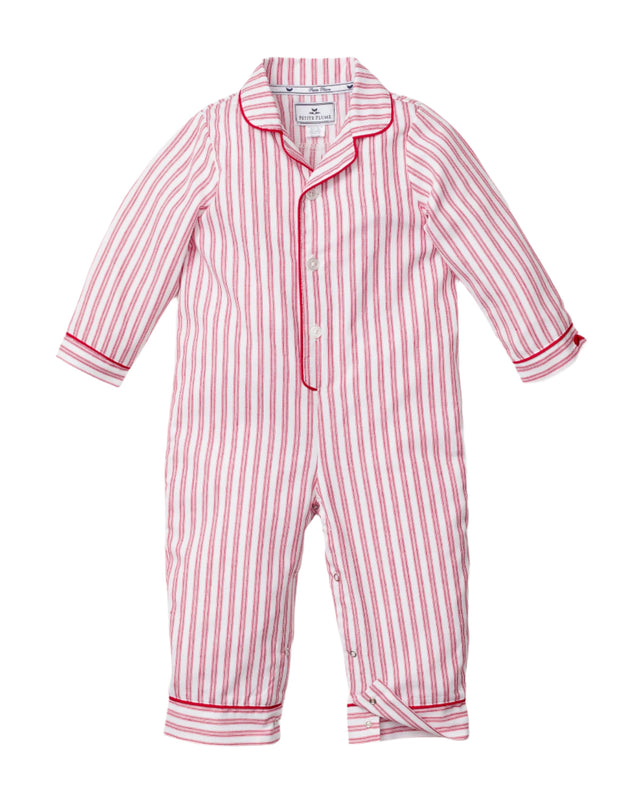 Baby's Twill Romper in Antique Red Ticking - HoneyBug 