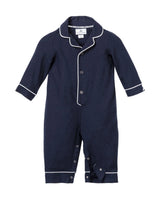 Baby's Flannel Romper in Navy with White Piping - HoneyBug 